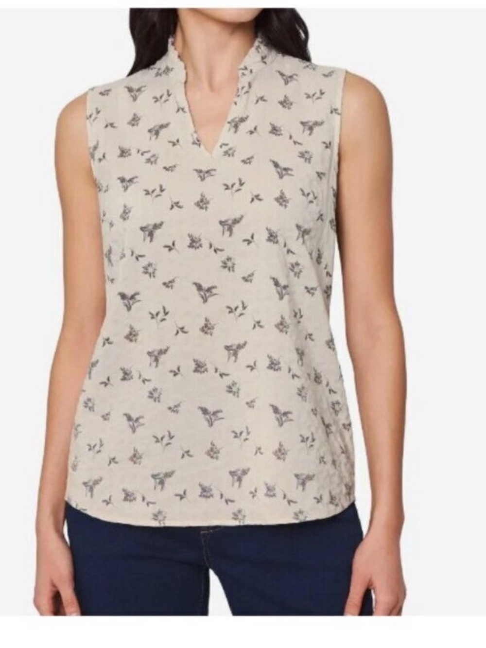Modern Ambition Women's Top  Sleeveless Floral V-Neck Organic Cotton Size L